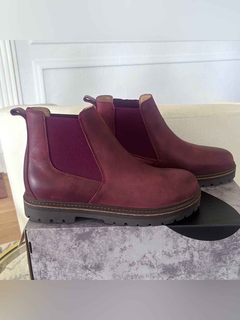 Birkenstock Stalon Burgundy Nubuck Leather Chelsea Boots Womens 40 E 9 US